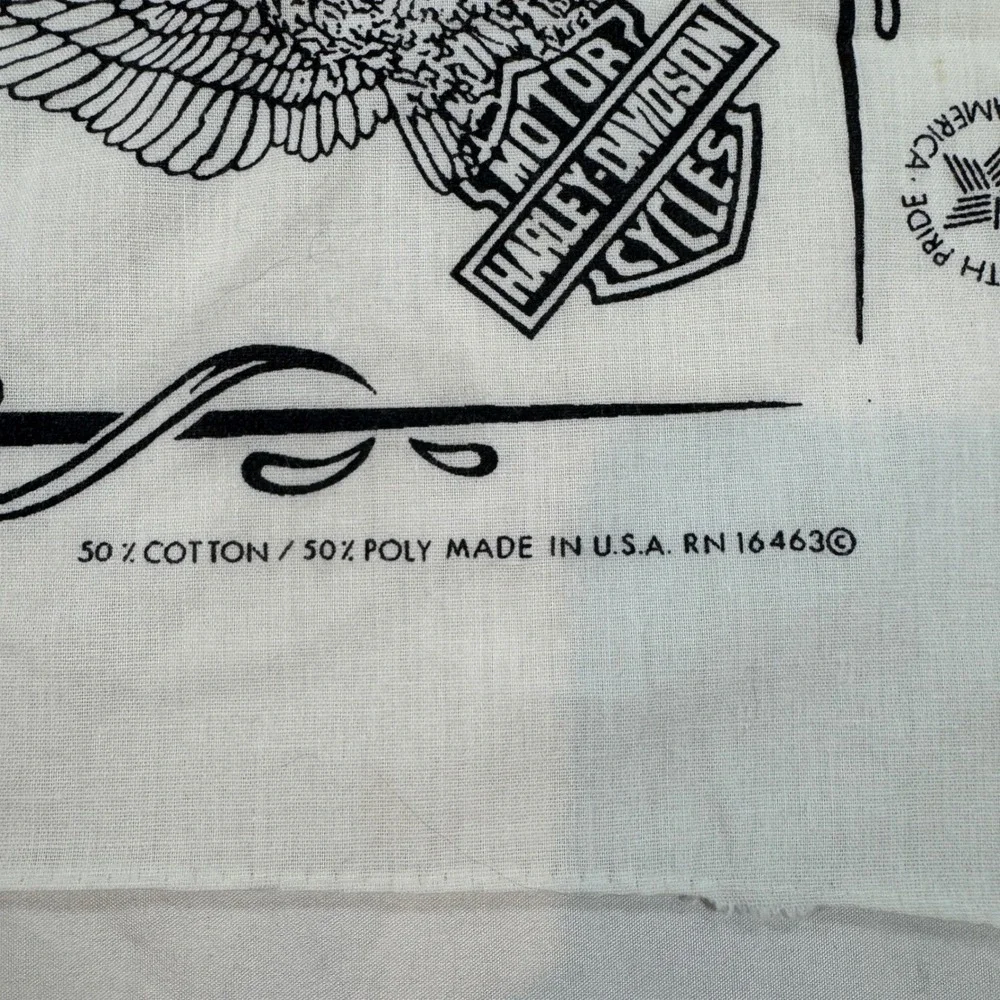 Vintage Harley Davidson Bandana White Red Rose Eagle Biker Scarf Made in USA
